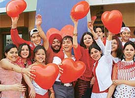 Students of the National Institute of Fashion Design (NIFD) are all smiles on the occasion of pre-Valentine Day bash organised at a discotheque in Swastik Vihar in Panchkula 