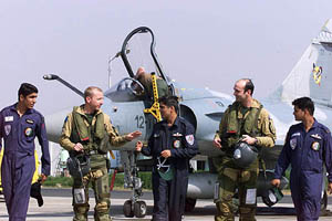Indian and French fighter pilots after taking part in the first Indo-French joint air force