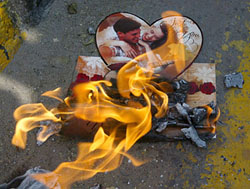 Valentine's Day cards lie on a street 