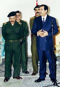 Iraqi President Saddam Hussein meets with his leadership 
