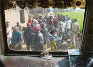 A scene from inside of the bus that was attacked by hooligans 