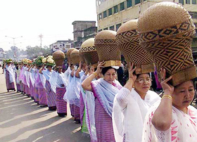 Manipuri women during a traditional procession