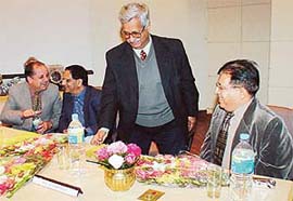 From left: Mr C.L. Kaul, Director, NIPER, Mr Anji Reddy, Prof V.S. Ramamurthy and Dr K.K. Bhutani at the foundation day function of NIPER in SAS Nagar