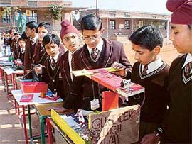 Students with models at the annual science exhibition at Mt. Carmel Convent School, Sector 47, Chandigarh