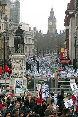 Anti-war protesters join a demonstration against war