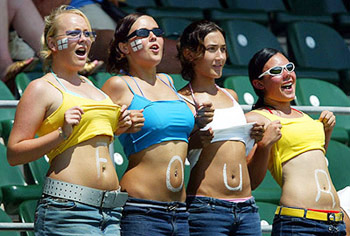 England fans celebrate a four during their team's match against Namibia