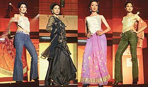 Models sashay down the ramp on the first day of Jhankar-2003 at Panjab University, Chandigarh