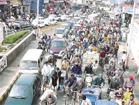 A traffic jam on the Damoria bridge in Ludhiana 