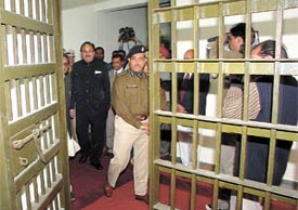 Delhi Poilce Commissioner R.S. Gupta visiting the lock-up after the inauguration of the new building of the Shakarpur police station
