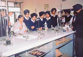 Students of Sant Isher Singh Senior Sec. School, BRS Nagar, in their science laboratory