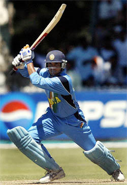 Indian captain Saurav Ganguly hits a square drive