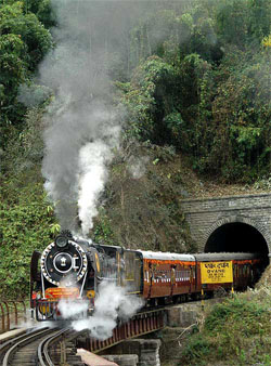 A decorated locomotive on its inaugural run