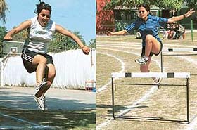 Ashdeep, BA III (left) winner in long jump and Manju Hooda, BA III winner in 100 mtr hurdle race