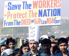 Trade union activists  protest against the government's economic policies