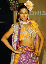 A model displays an outfit by Indian designer Vikram Phadnis