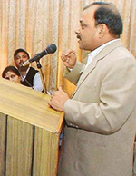 Mr C.M. Bansal, Director, Department of Computer Science, PU, addresses the National Science Day function 