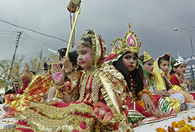 Children participates in a procession