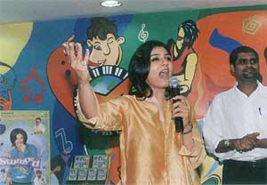 Actress Raveena Tandon at a music store