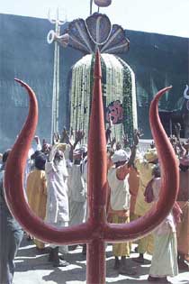 Hindu devotees offer pray to lord Shiva