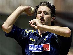 Australia's Jason Gillespie bowls in the nets during a training session at St George's Park in Port Elizabath, South Africa