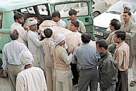 The body of lawyer Y.P. Sharma being taken to his residence.