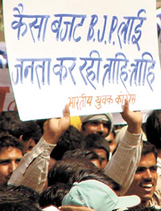 Activists of India Youth Congress at a rally against the Budget 