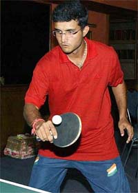 Indian captain Saurav Ganguly plays a game of table tennis during a rest day in Pretoria
