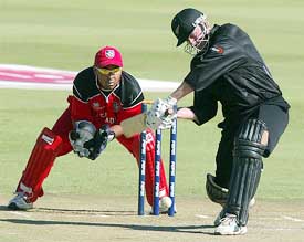New Zealand batsman Scott Styris hits a six