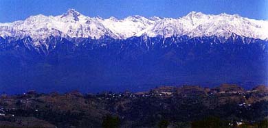 Heavy snow atop the higher reaches of the Dhauladhar mountain ranges