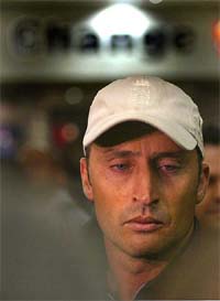 Nasser Hussain, who resigned as captain of the England one- day squad on Tuesday, addresses the media 
