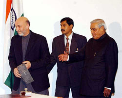 Prime Minister Atal Behari Vajpayee and Afghanistan President Hamid Karzai 