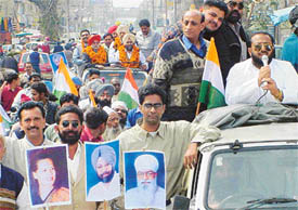 The District Congress Committee,Ludhiana,president,Mr K.K.Bawa,leading a procession taken out to mark the party's victory