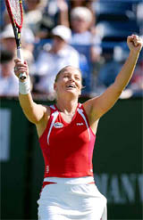 Barbara Rittner of Germany celebrates after defeating Jelena Dokic