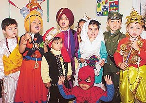 Students of Little Angels School, Sector 38, take part in fancy dress competition on the school premises on Tuesday.