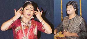 Aarthi Shankar (left) and Salil Bhatt perform at Pracheen Kala Kendra, Sector 35, Chandigarh, on Tuesday. 