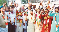 Congress candidates are all smiles after winning the Dera Bassi Municipal Council elections on Wednesday.