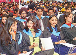 Students of SGGS College, Sector 26, at their annual convocation in Chandigarh on Wednesday. 