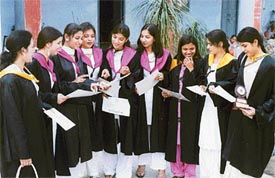Jubilant students of Ramgarhia Girls� College after receiving their degrees