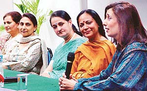 Ms Pushpinder Cheema, Ms Mangala Dogra, Ms Niti Sarin, Ms Neena Singh and Ms Neelu Grewal during a get-together dedicated to the women of worth at the CII conference hall in Chandigarh