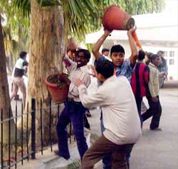 Bajrang Dal activists on rampage at the Andhra Bhavan in New Delhi 