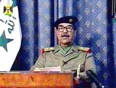 Iraqi President Saddam Hussein appears on Iraqi television