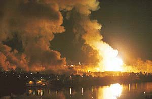 An explosion rocks Iraqi capital Baghdad during air strikes