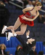 Canada's Jacinthe Lariviere and Lenny Faustino perform at the World Figure Skating championship