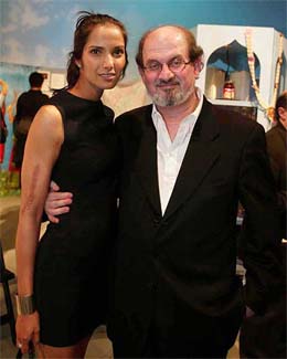 Salman Rushdie and his girlfriend Padma pose for photographers 