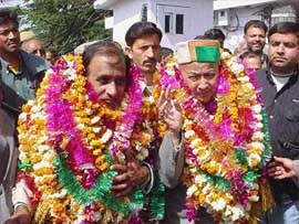 Himachal Pradesh Chief Minister Virbhadra Singh with newly elected Deputy Speaker