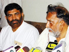 Panthers Party chief Bhim Singh addresses a Press conference