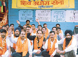 Shiv Sena activists observe a fast in protest against the imposition of VAT