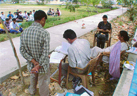 In the absence of a playground on the school premises, class X students of a school take physical education test