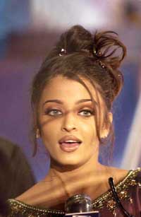 Bollywood actress Aishwarya Rai speaks after receiving the Best Actress Award