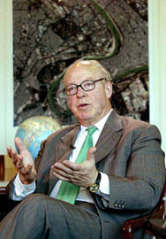 Chief United Nations weapons inspector Hans Blix speaks during an interview